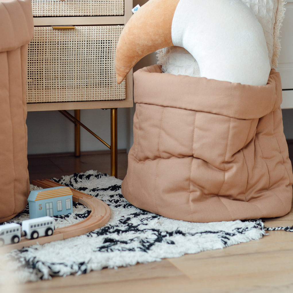 Effen warme beige speelgoedtas klein