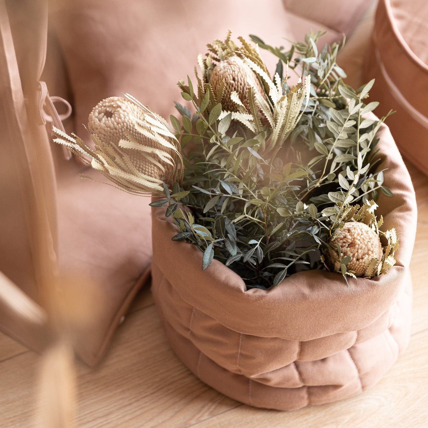 Effen warme beige speelgoedtas klein