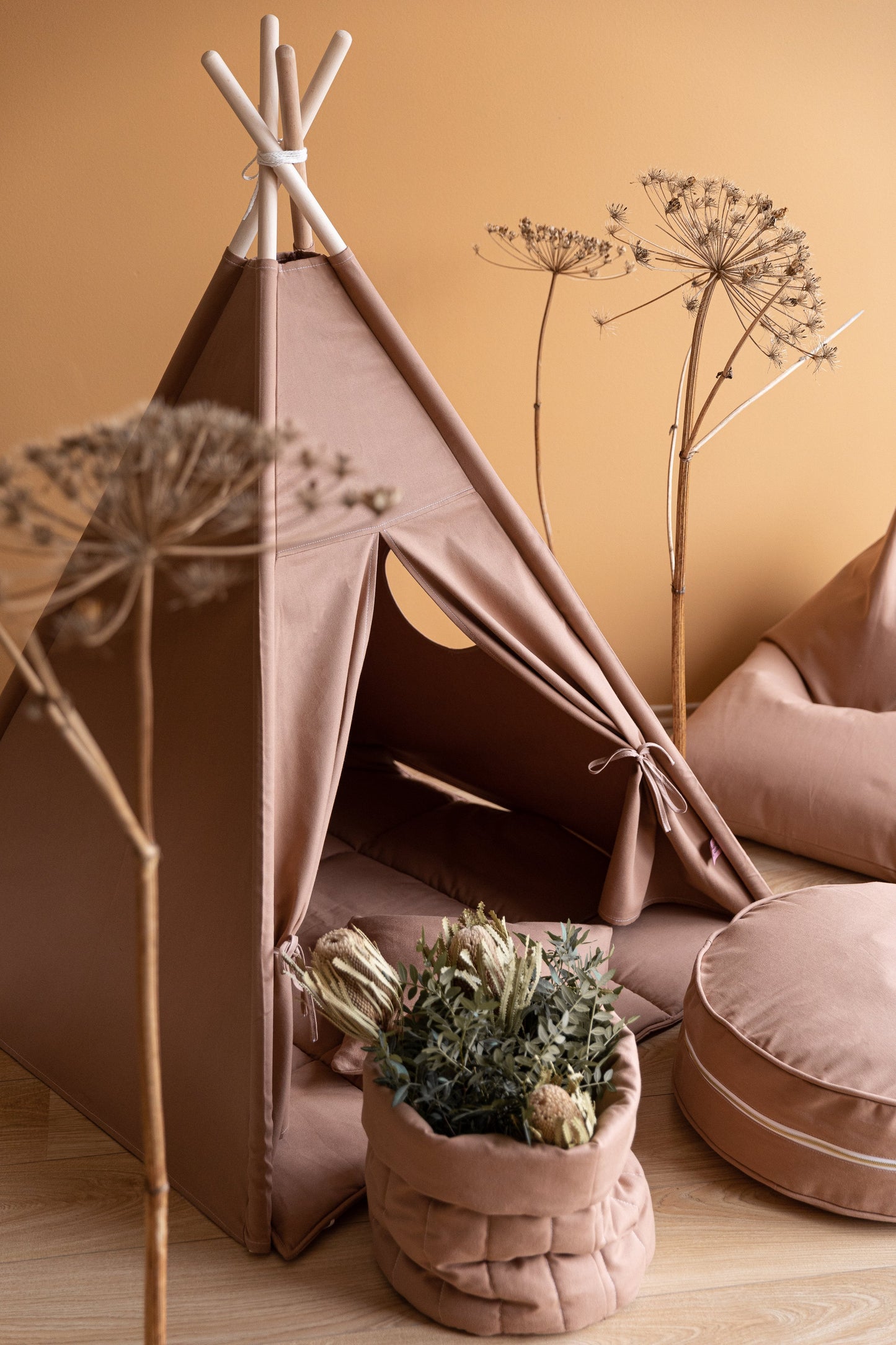 Effen warme beige speelgoedtas klein