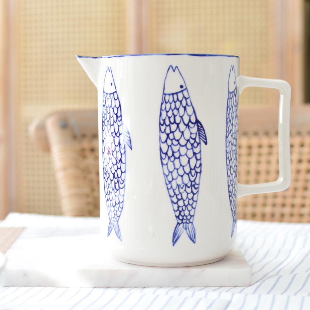 Ceramic Jug — Blue Fish Pattern